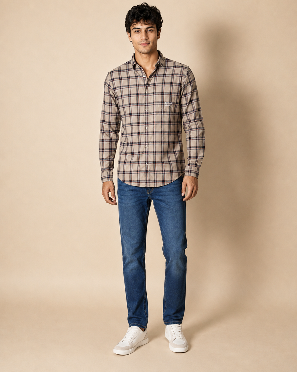 Taupe Tartan Cotton Shirt