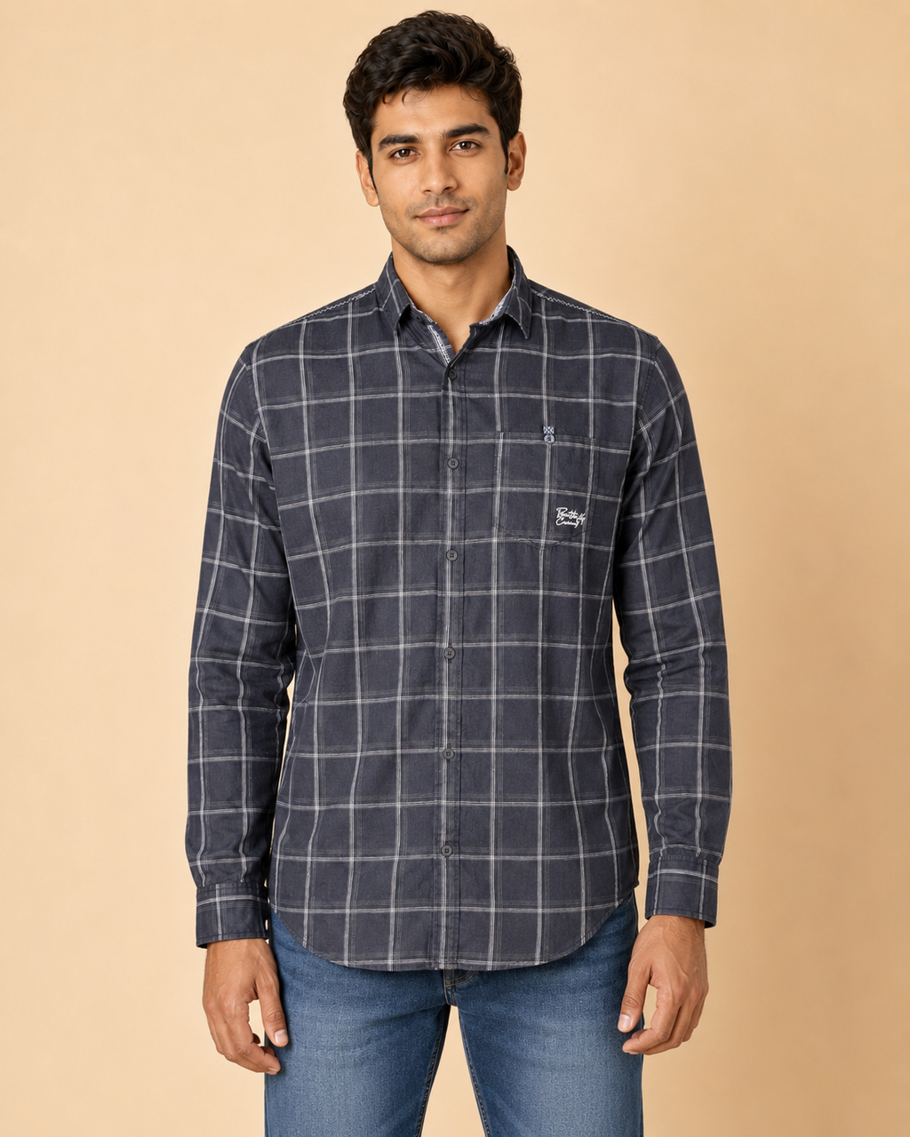 Charcoal Windowpane Cotton Shirt