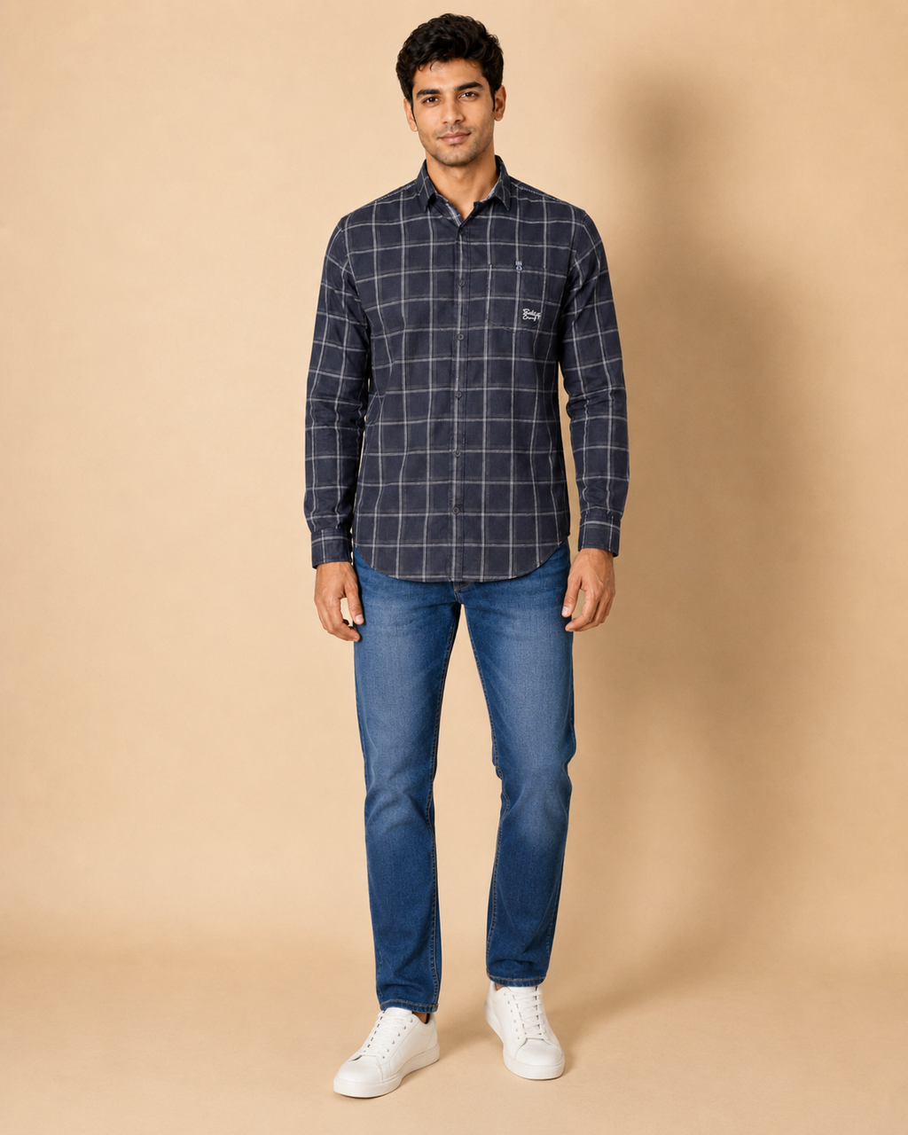Charcoal Windowpane Cotton Shirt