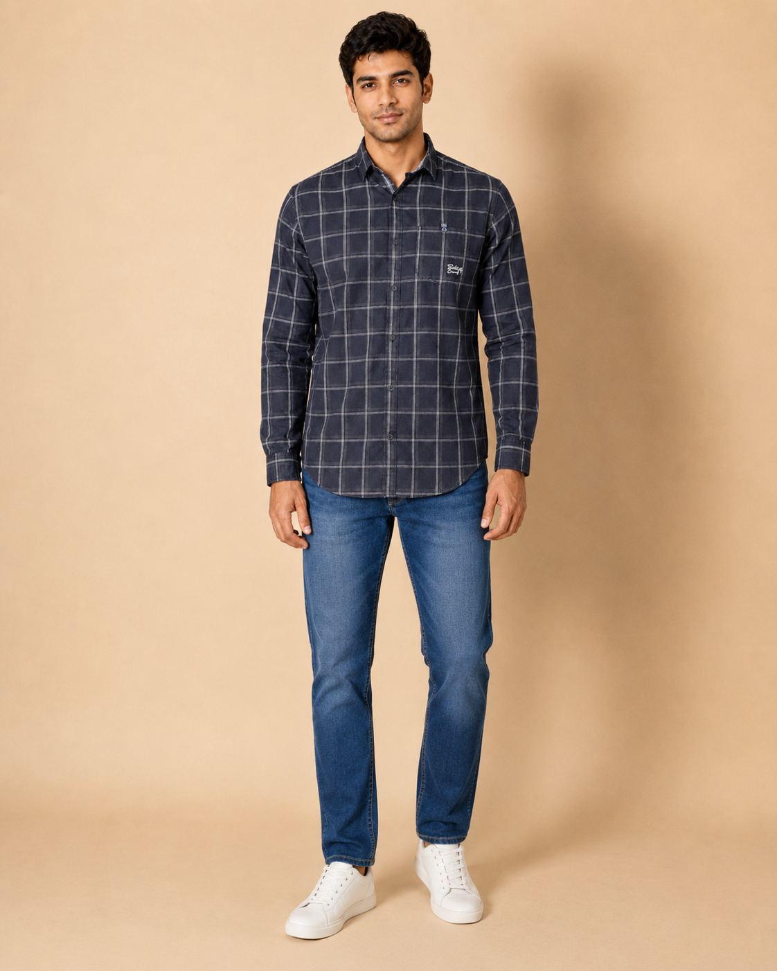 Charcoal Windowpane Cotton Shirt