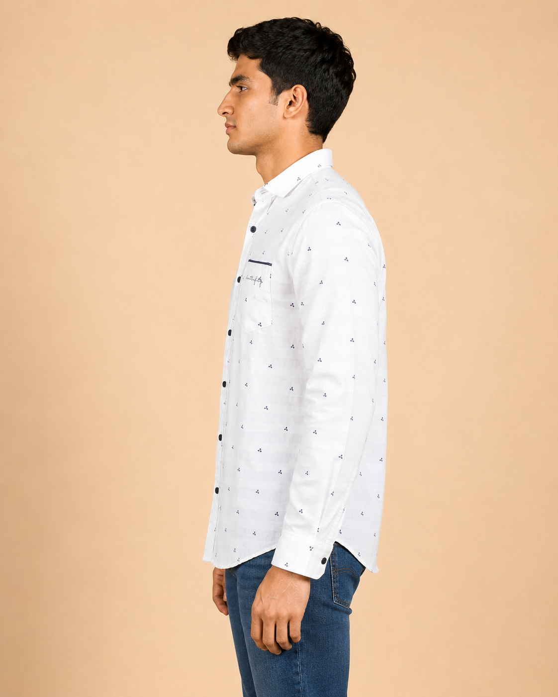 White Mini Motif Cotton Shirt