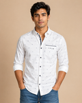 White Mini Motif Cotton Shirt