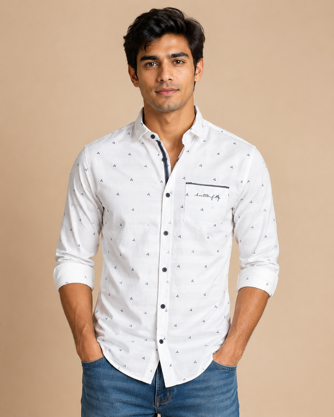White Mini Motif Cotton Shirt