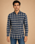 Navy Sand Plaid Cotton Shirt