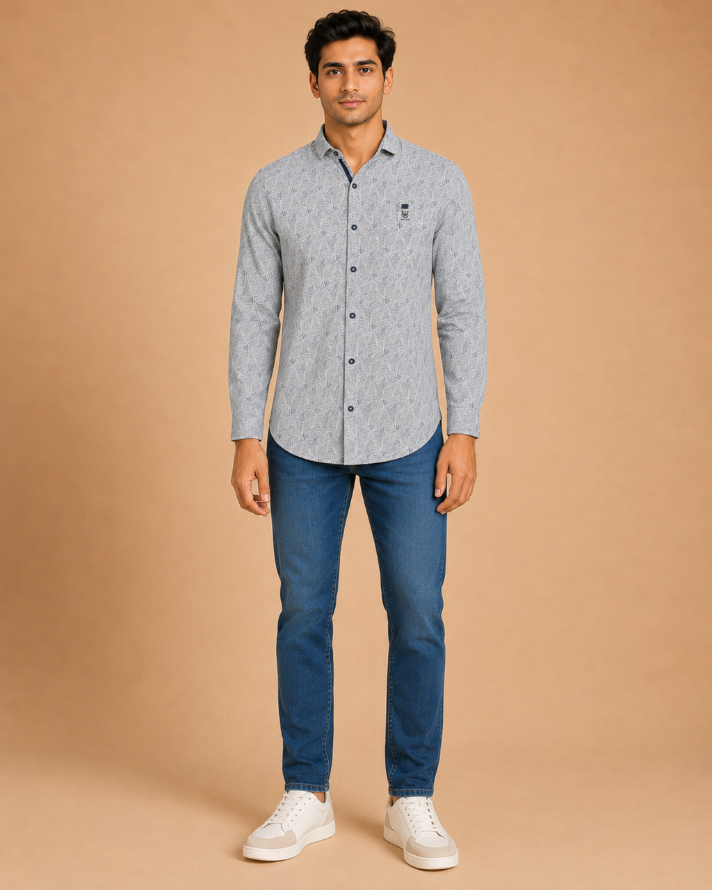 Silver Geo Print Cotton Shirt
