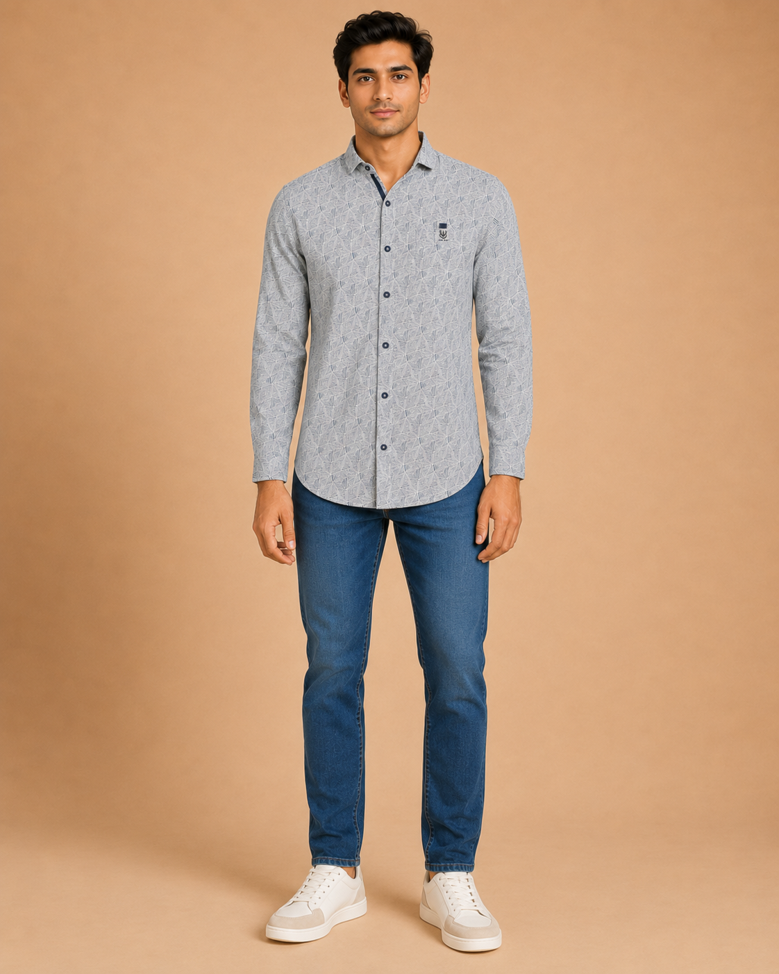 Silver Geo Print Cotton Shirt