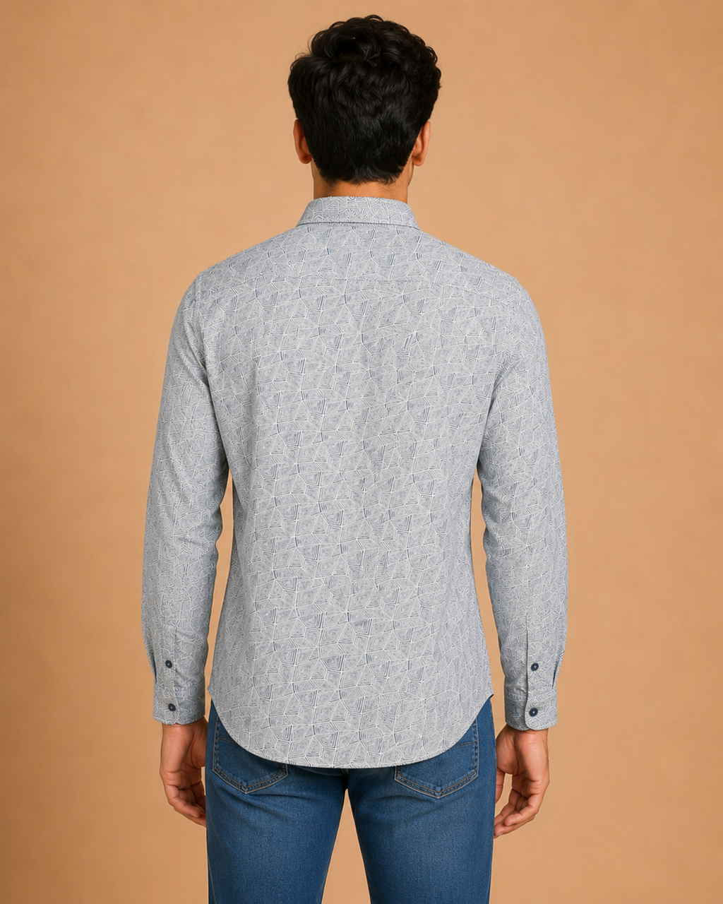 Silver Geo Print Cotton Shirt