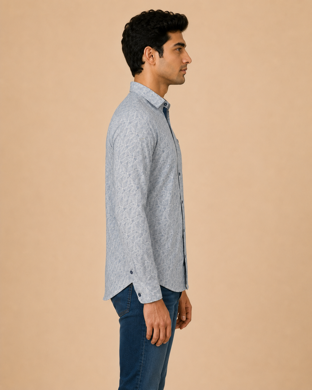 Silver Geo Print Cotton Shirt