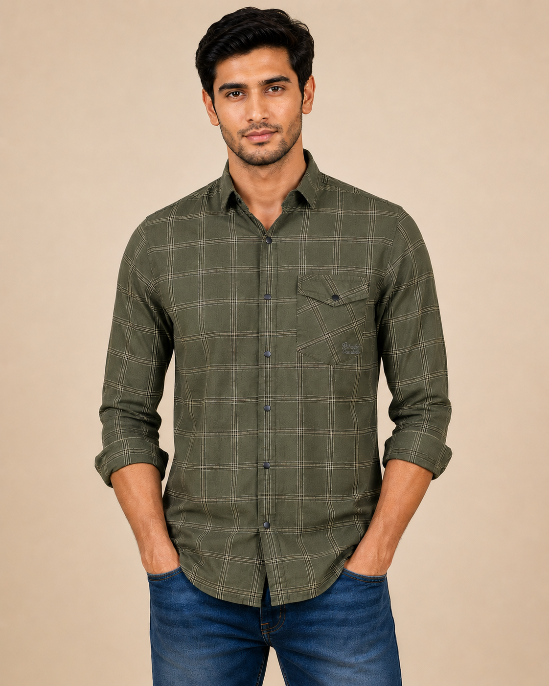 Olive Heritage Grid Cotton Shirt