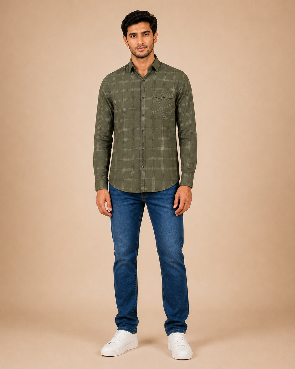 Olive Heritage Grid Cotton Shirt