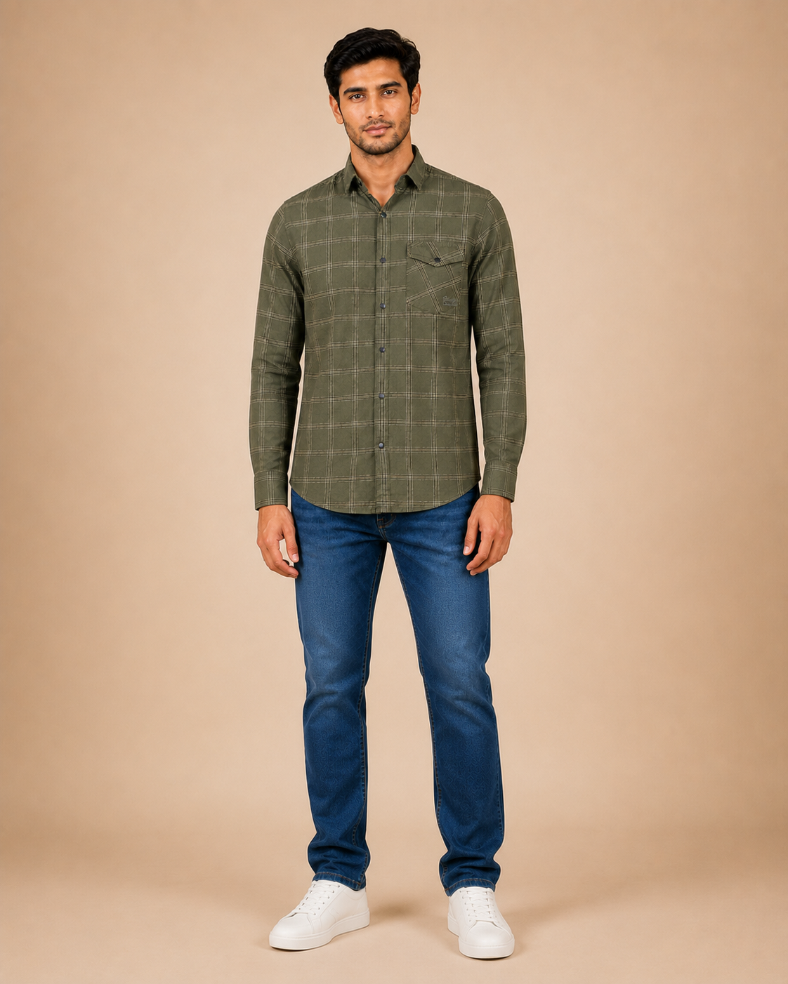 Olive Heritage Grid Cotton Shirt
