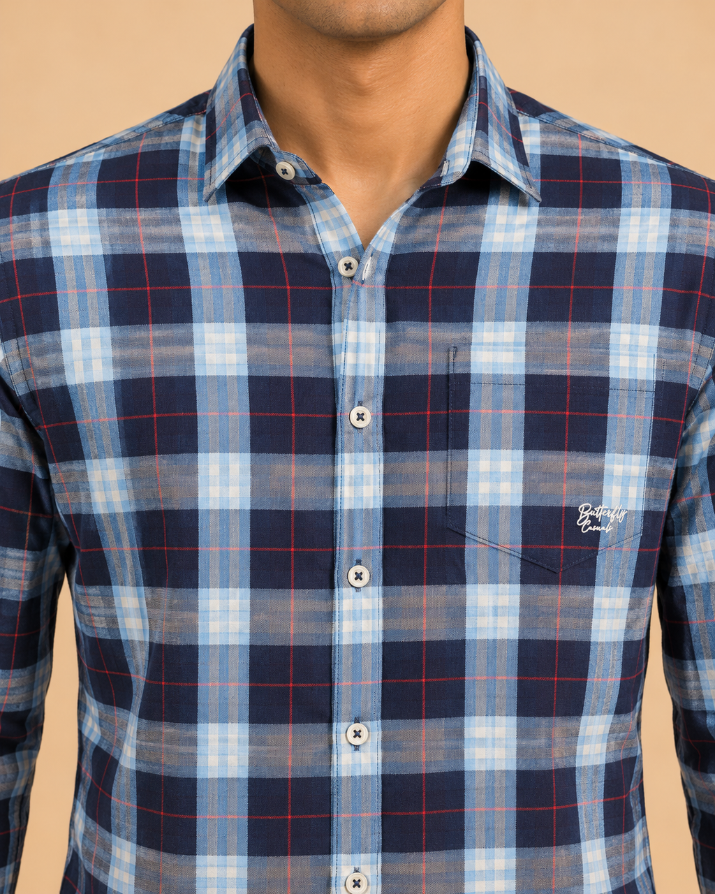 Navy Sky Plaid Cotton Shirt