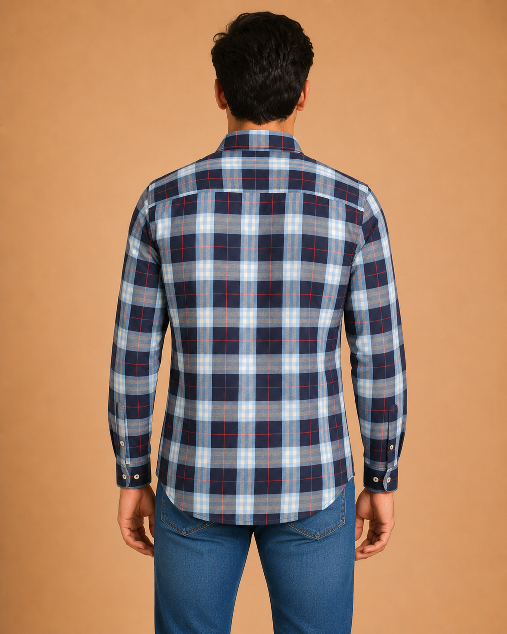 Navy Sky Plaid Cotton Shirt