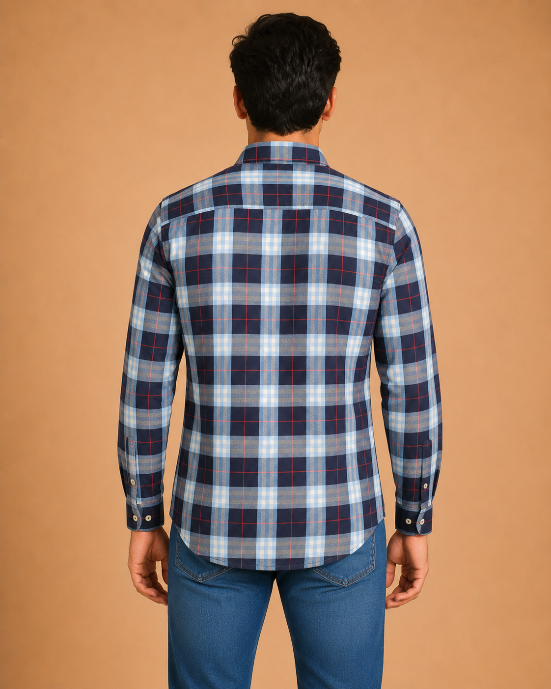 Navy Sky Plaid Cotton Shirt