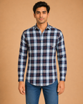 Navy Sky Plaid Cotton Shirt