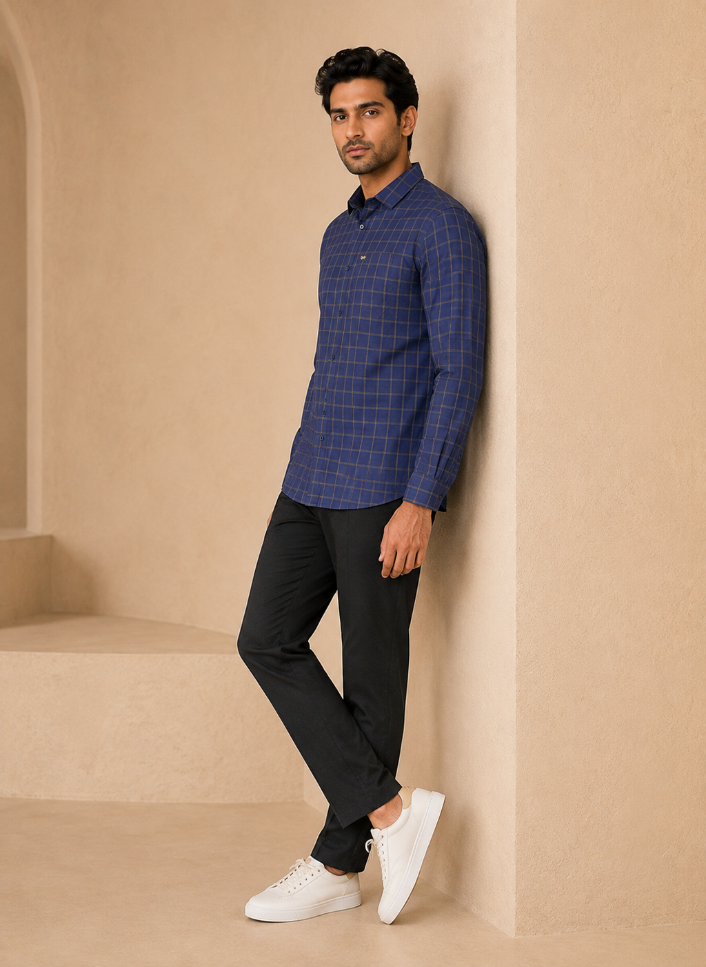 Royal Indigo Grid Cotton Shirt