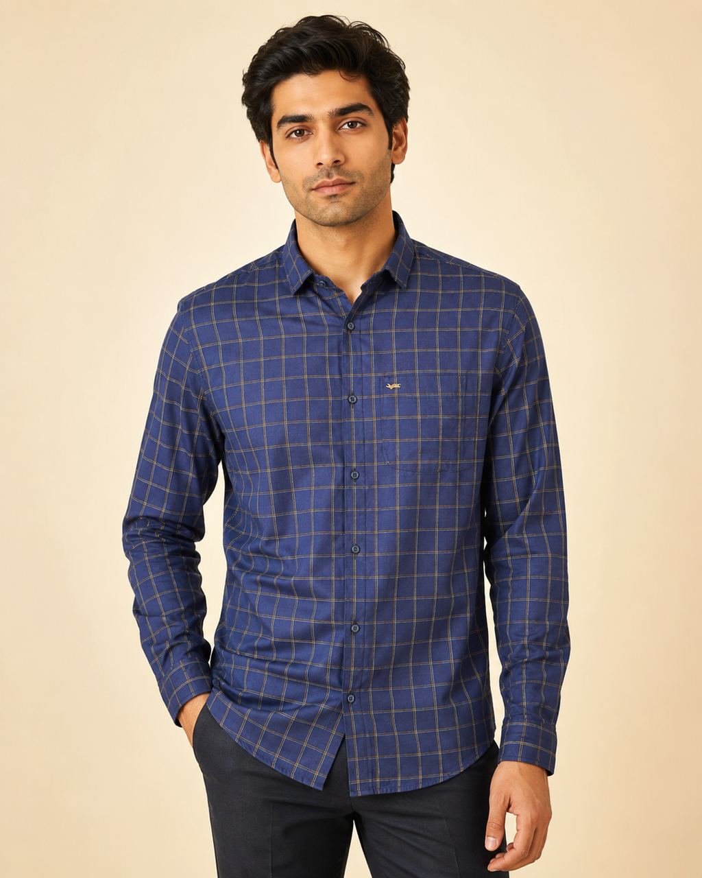 Royal Indigo Grid Cotton Shirt