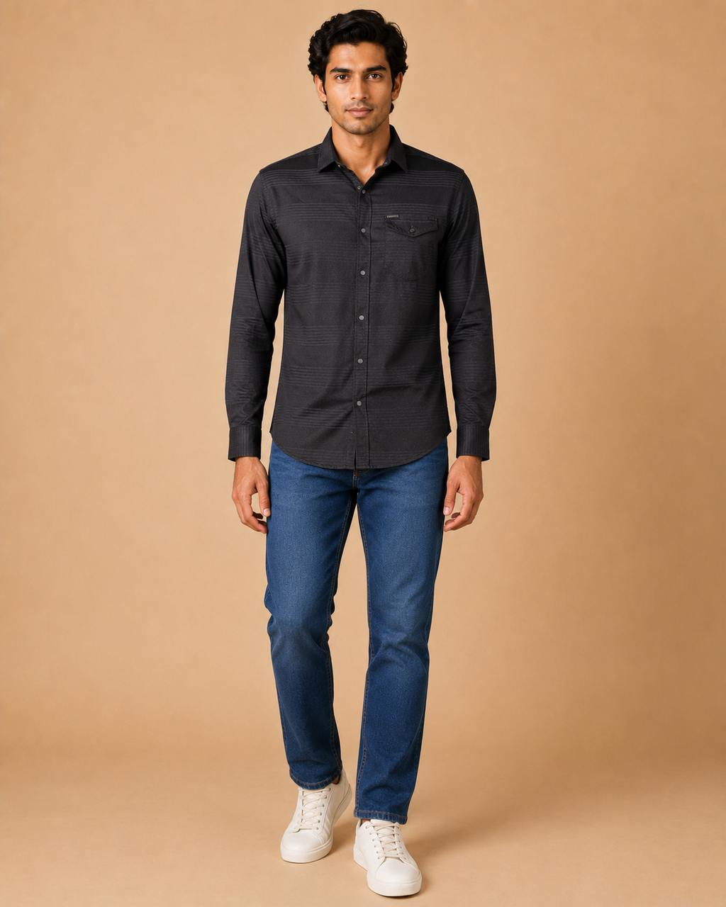 Charcoal Shadow Stripe Cotton Shirt