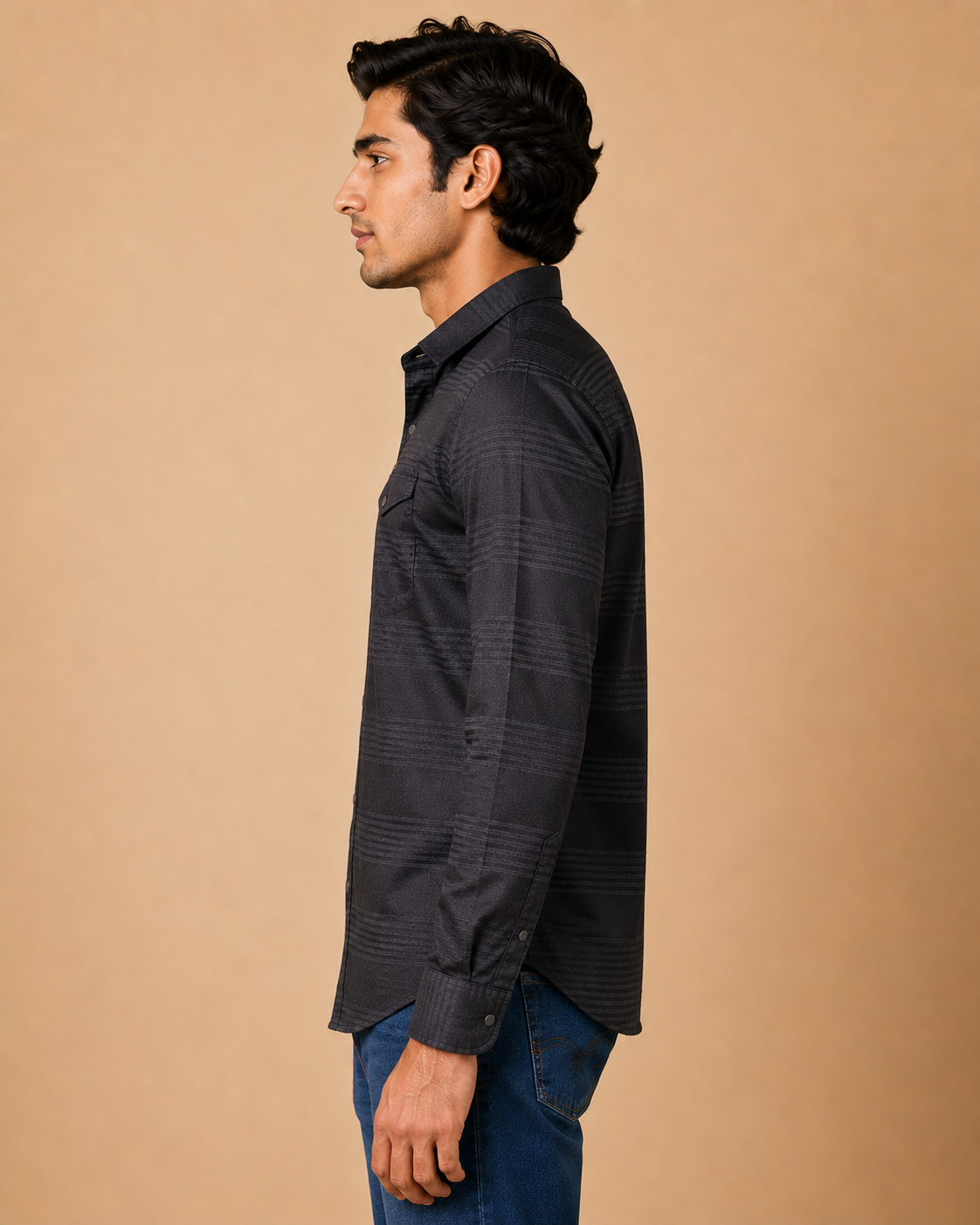 Charcoal Shadow Stripe Cotton Shirt