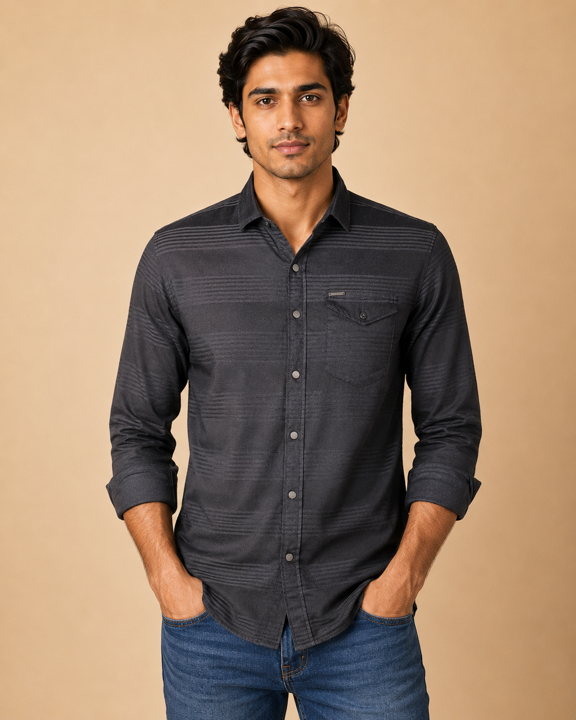 Charcoal Shadow Stripe Cotton Shirt