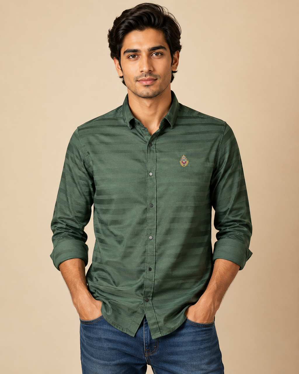 Forest Shadow Stripe Cotton Shirt
