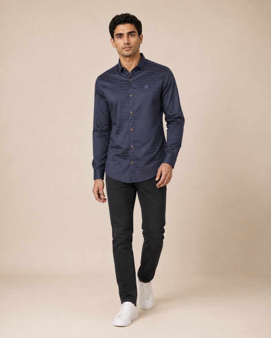 Navy Eclipse Stripe Cotton Shirt