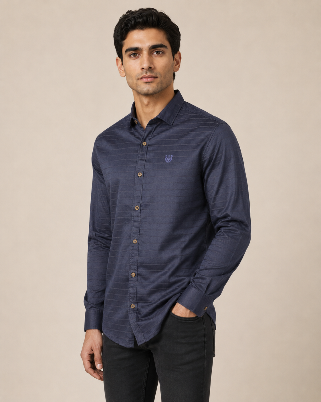 Navy Eclipse Stripe Cotton Shirt