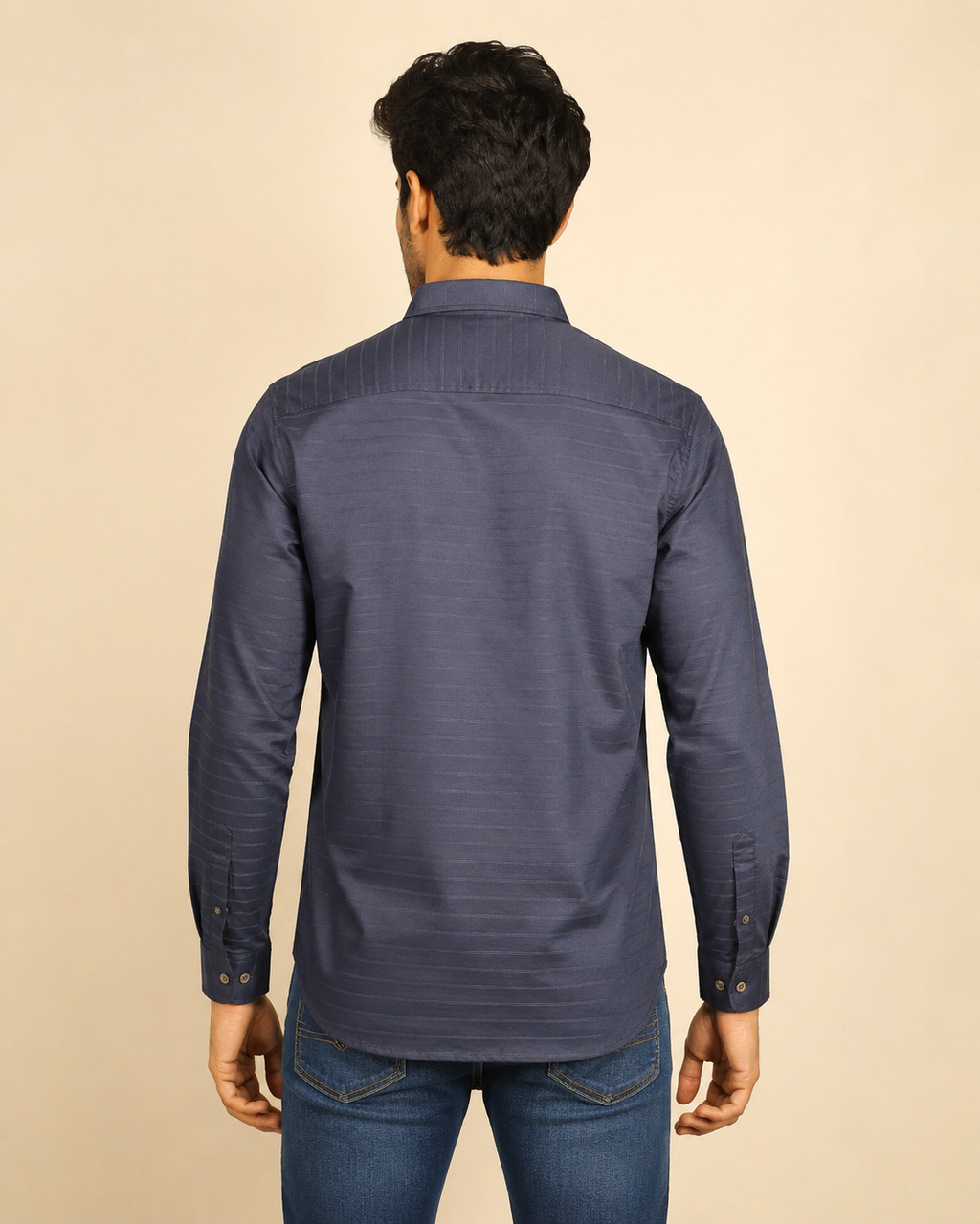Navy Eclipse Stripe Cotton Shirt