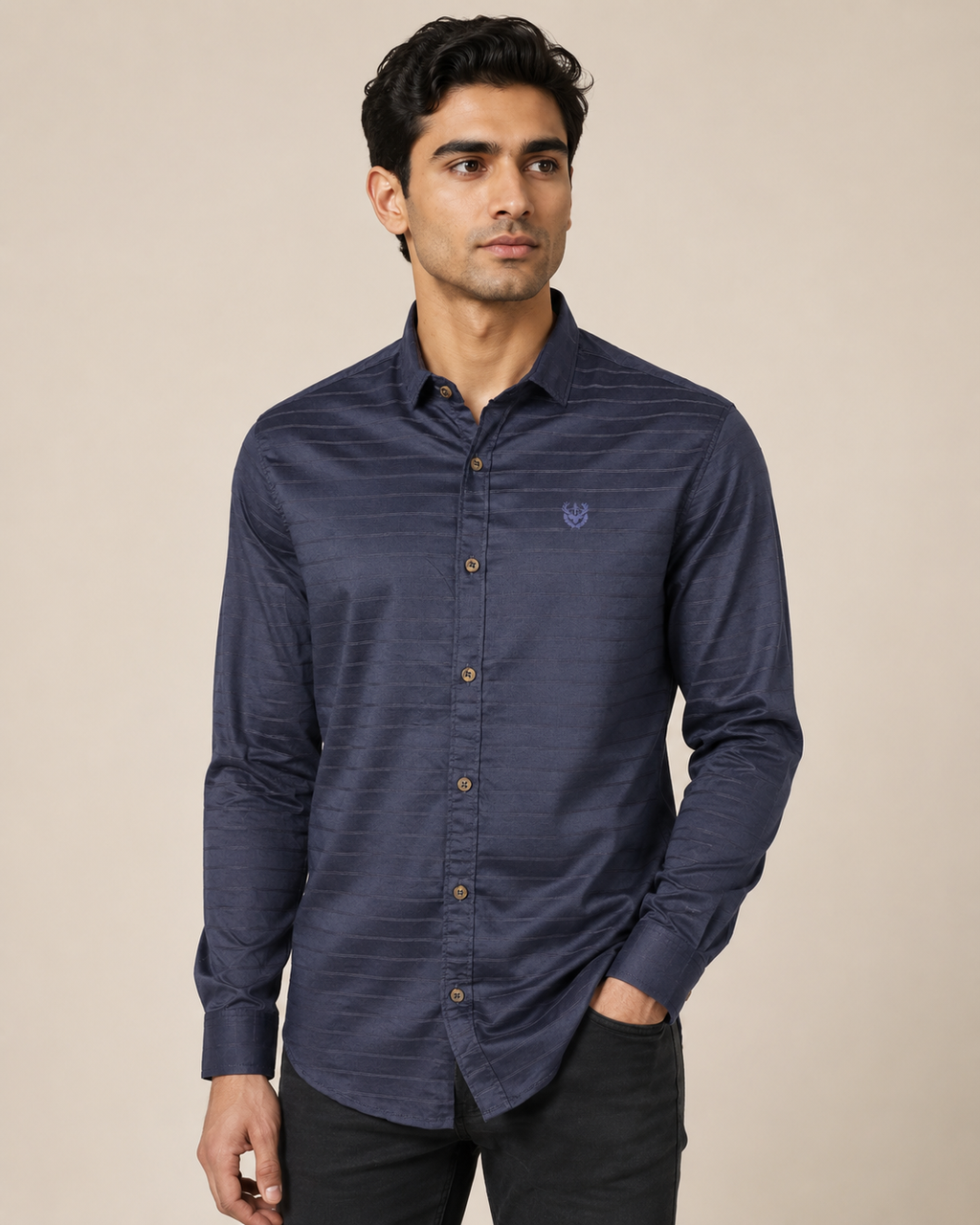 Navy Eclipse Stripe Cotton Shirt