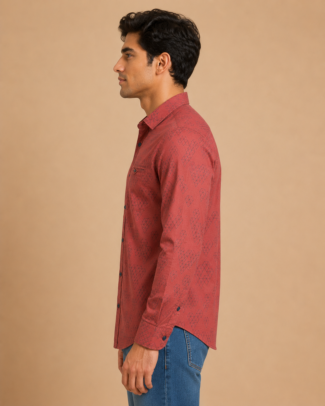 Terracotta Geo Print Cotton Shirt