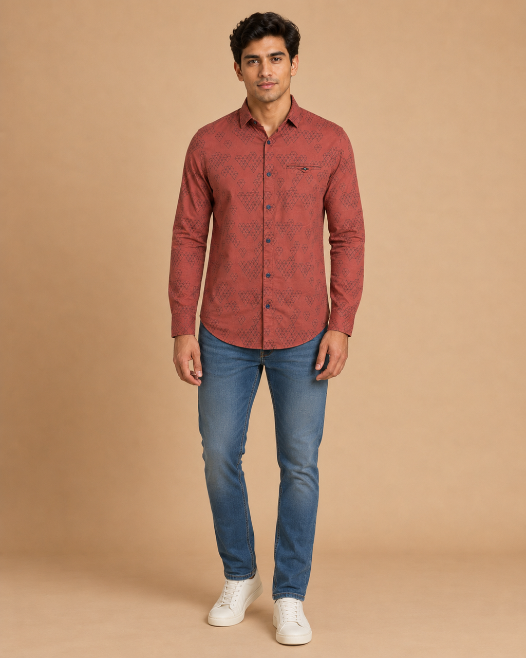 Terracotta Geo Print Cotton Shirt