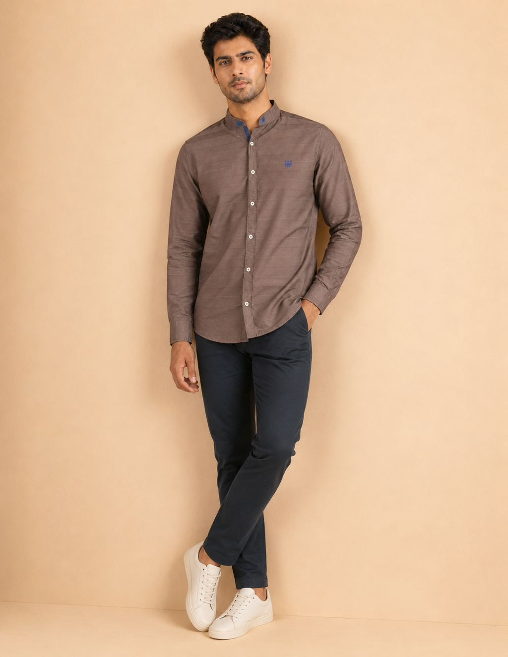 Taupe Crest Textured Cotton Shirt