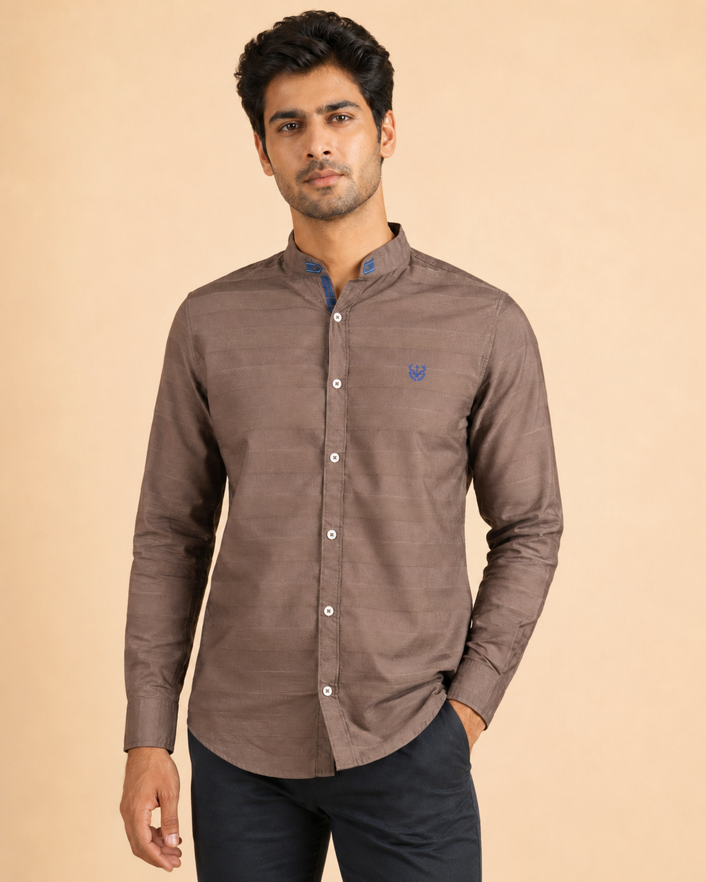 Taupe Crest Textured Cotton Shirt
