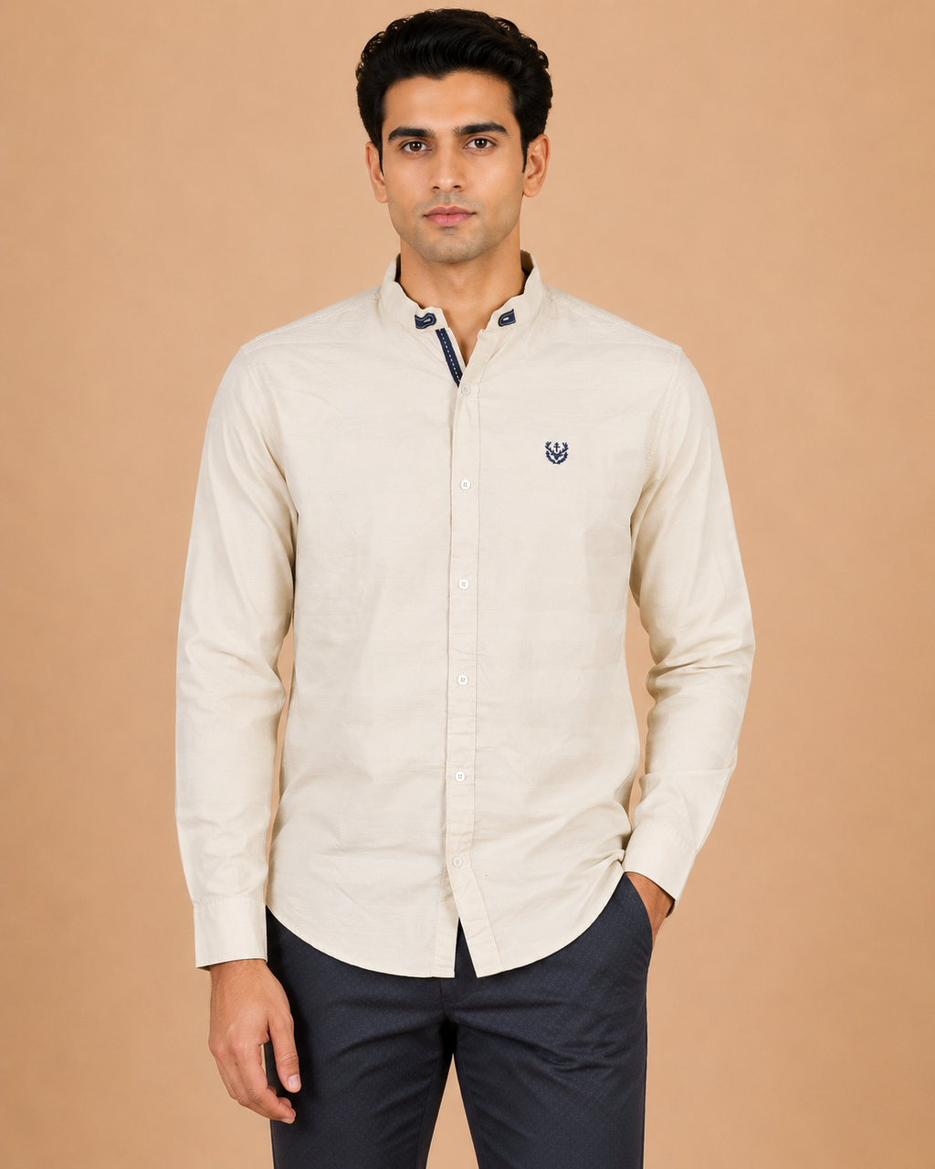 Cream Regent Textured Cotton Shirt