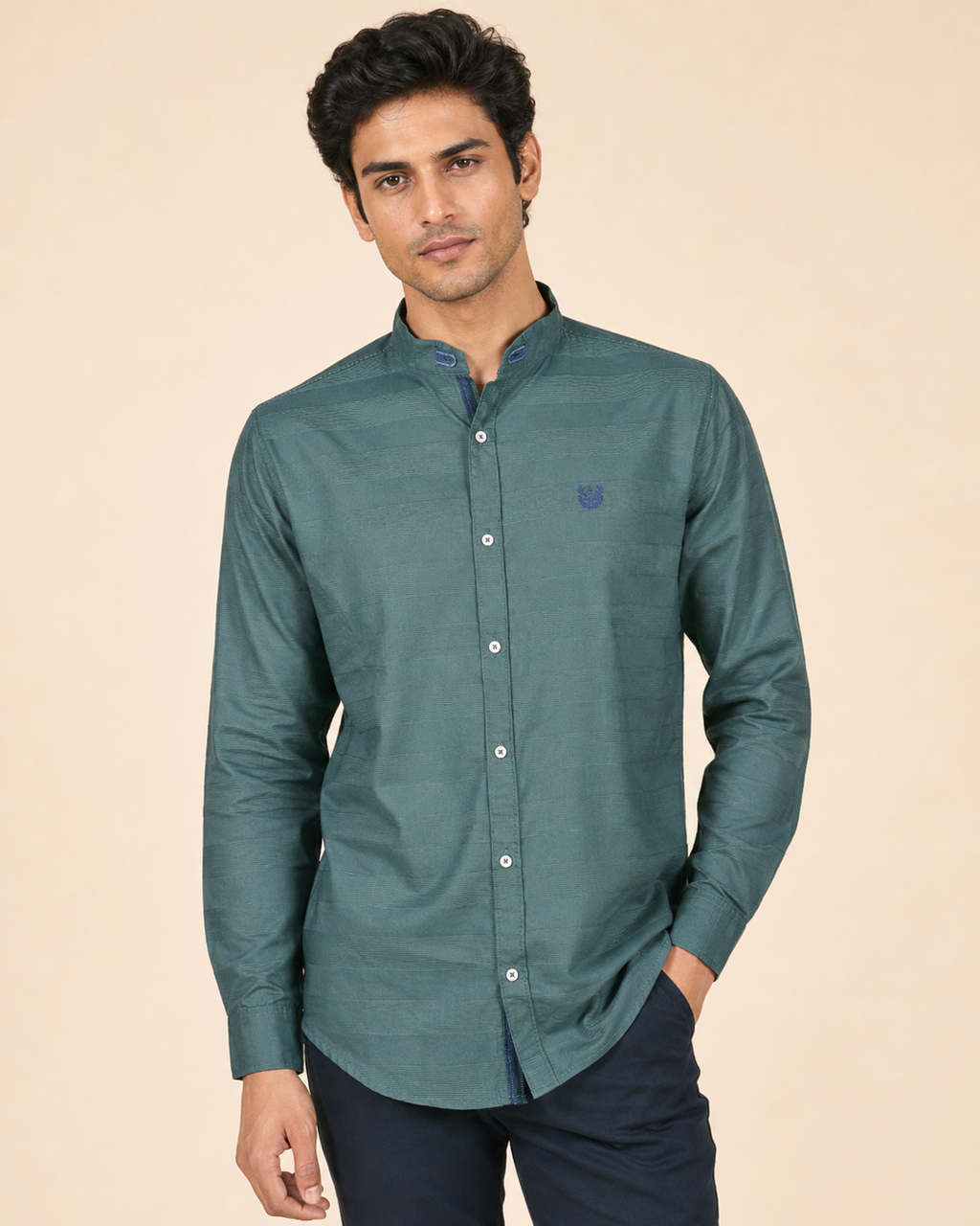 Teal Crest Textured Cotton Shirt