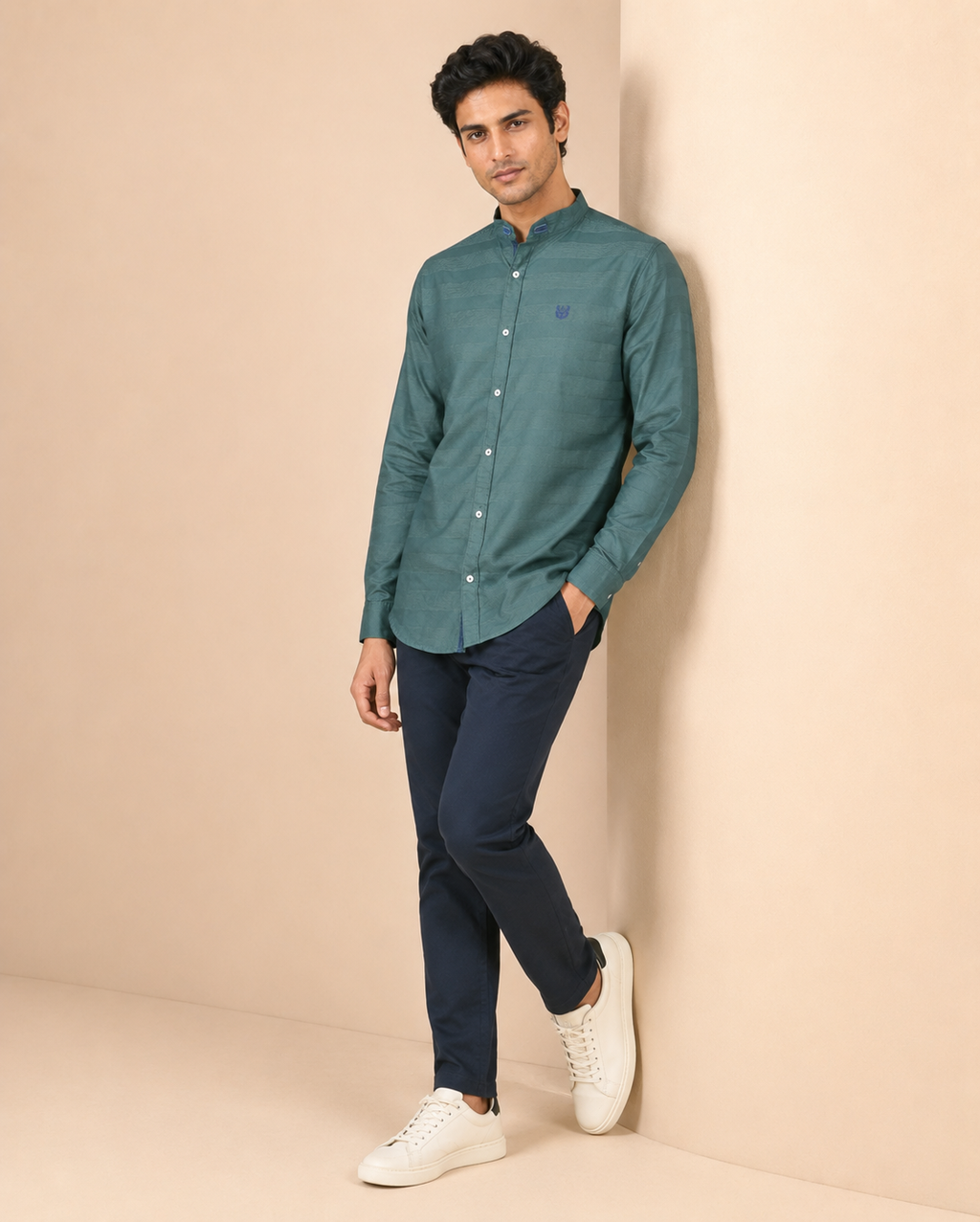 Teal Crest Textured Cotton Shirt