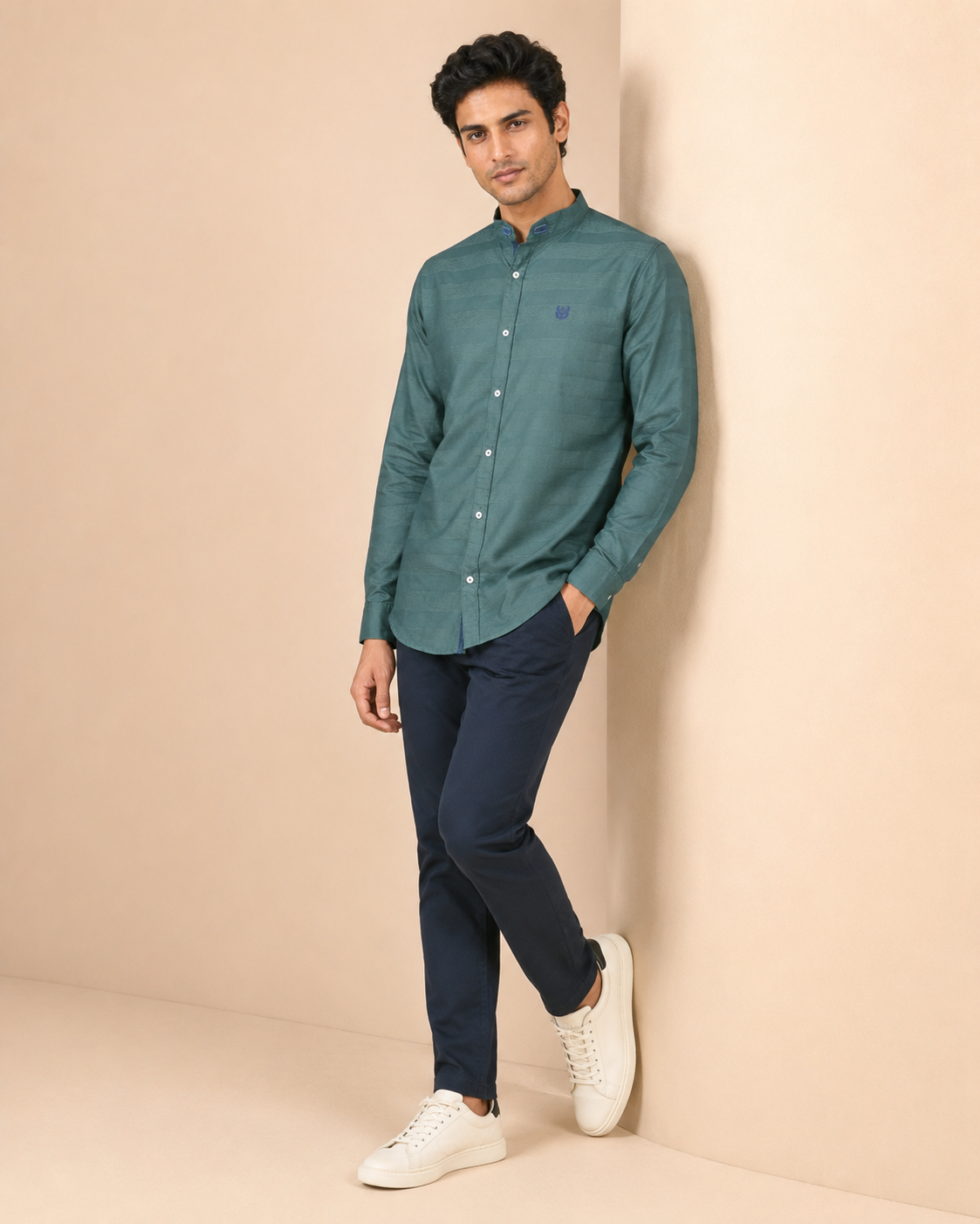 Teal Crest Textured Cotton Shirt