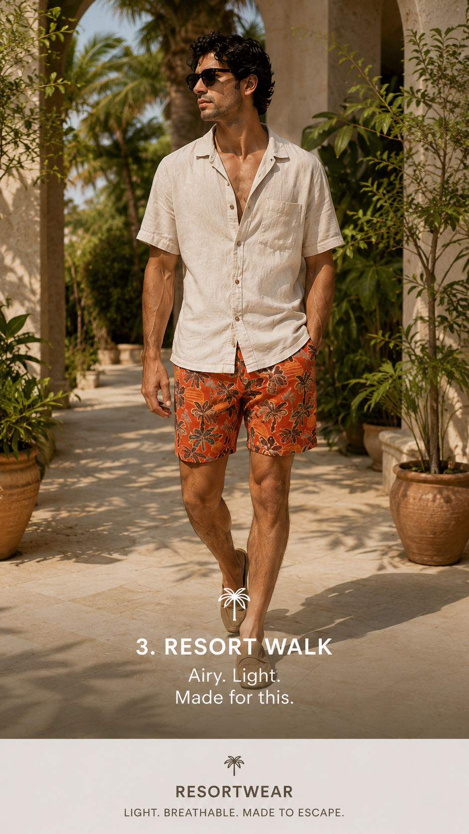 Tropical Palm Print Elastic Waist Shorts