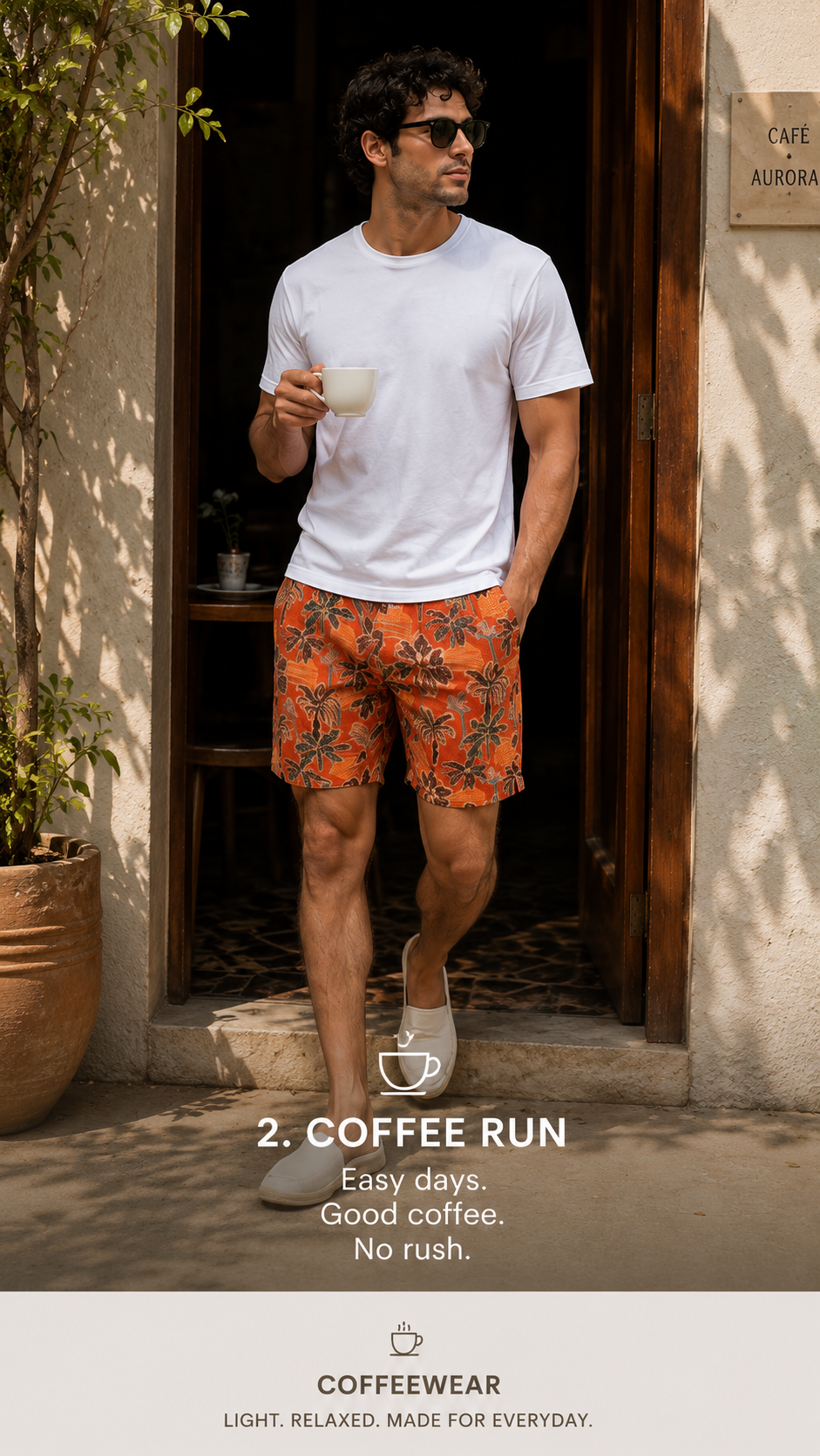 Tropical Palm Print Elastic Waist Shorts