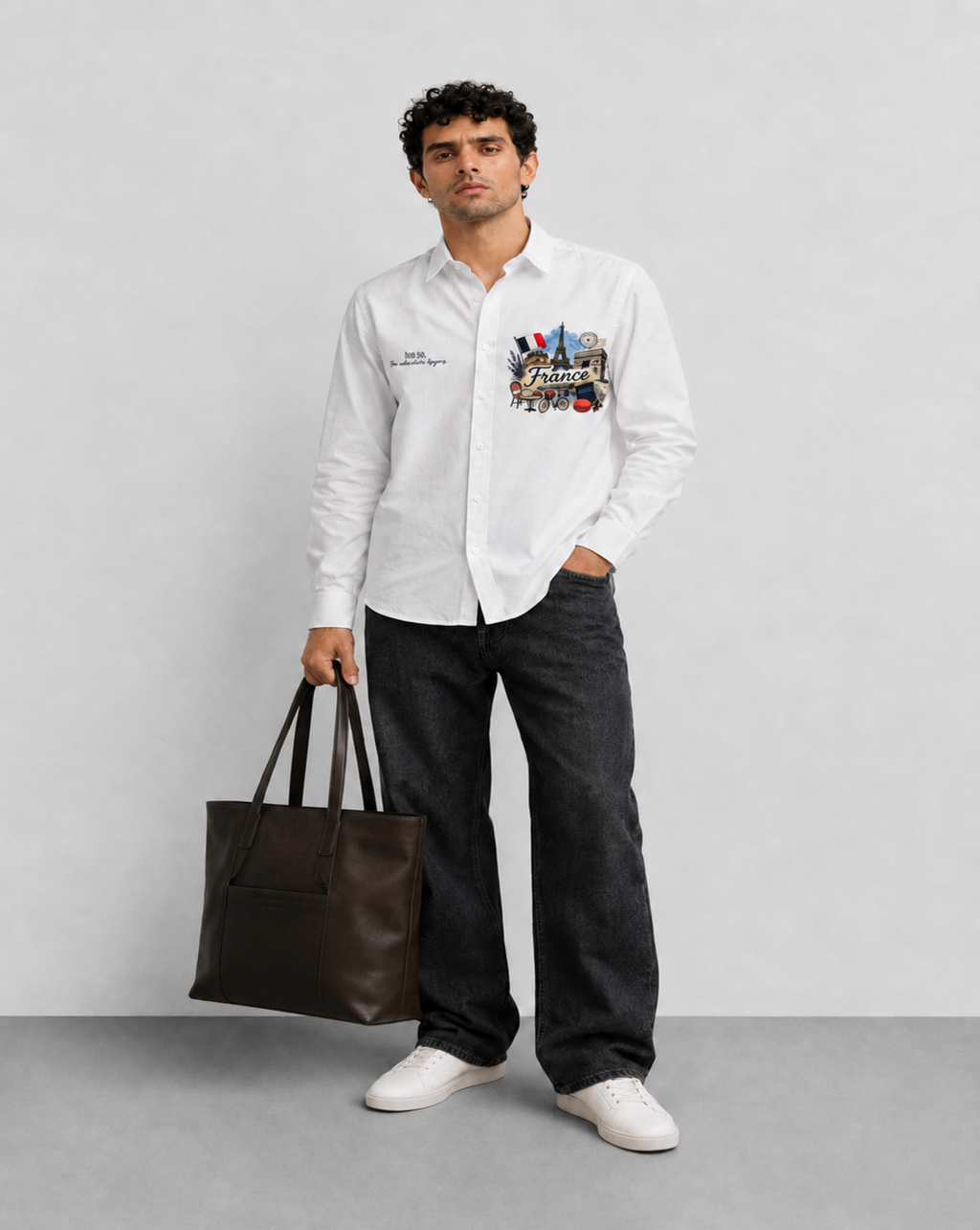 France Travel Print Cotton Shirt