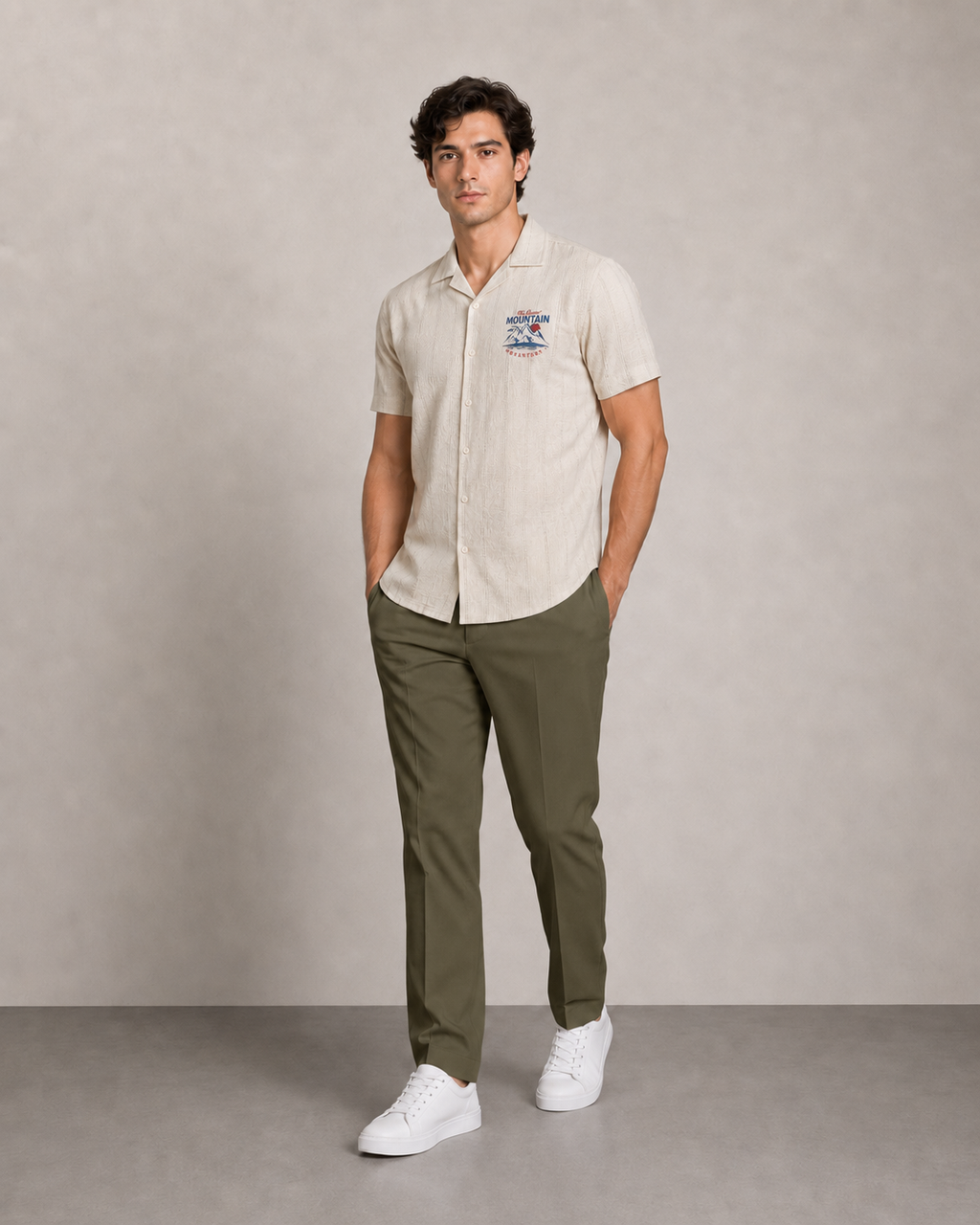 Men’s Mountain Badge Textured Cord Set | Shirt & Shorts Co-ord