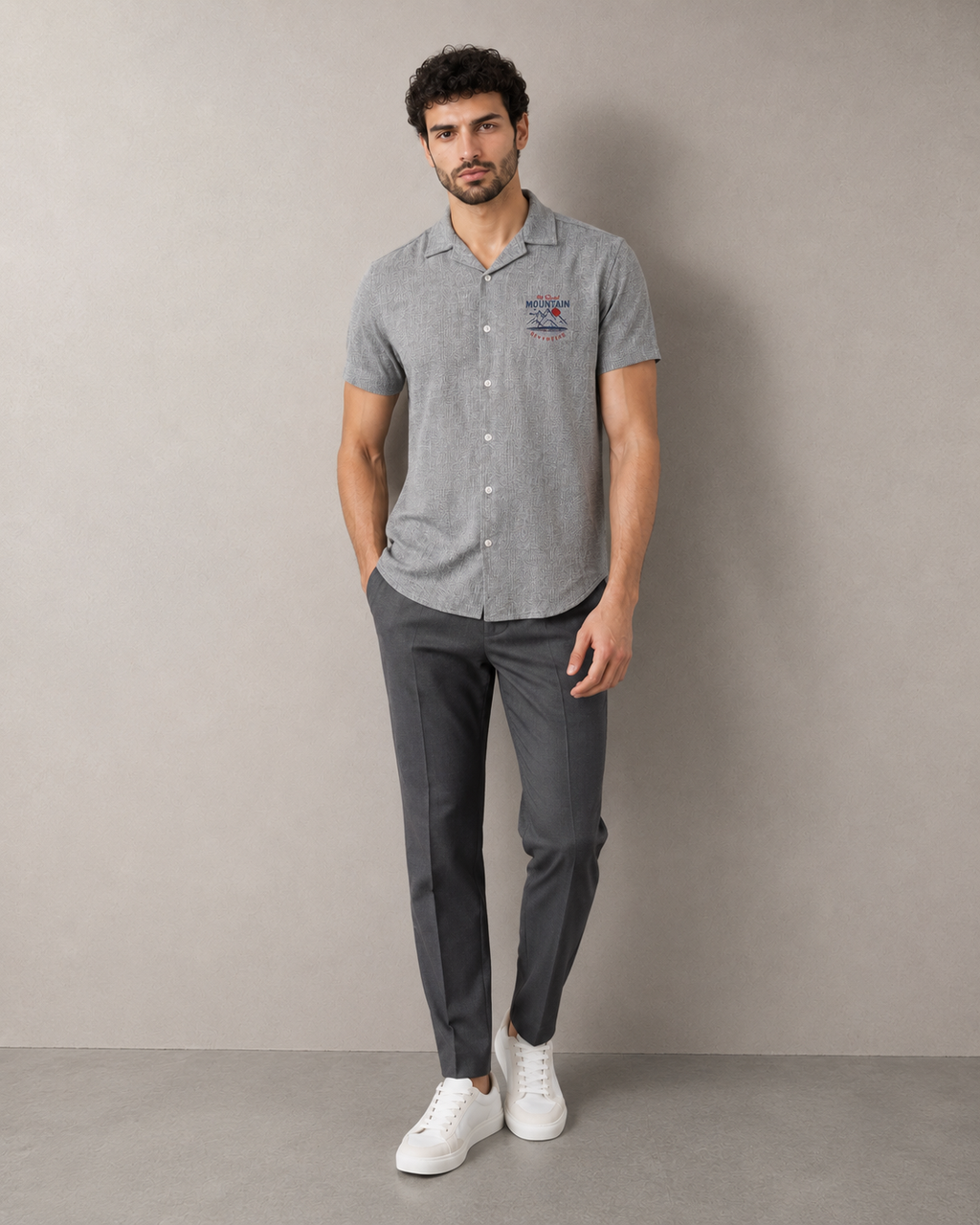 Men’s Grey Mountain Badge Cord Set | Shirt & Shorts Co-ord