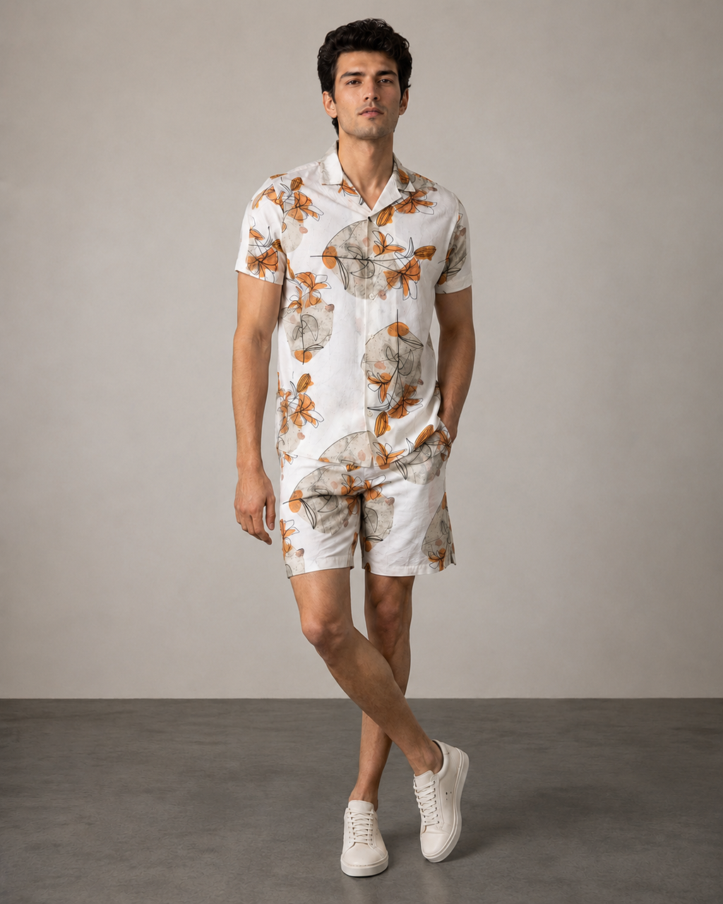 Men’s Abstract Floral Printed Cord Set | Shirt & Shorts Co-ord