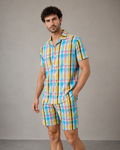 Men’s Aqua Plaid Cotton Cord Set | Shirt & Shorts Co-ord