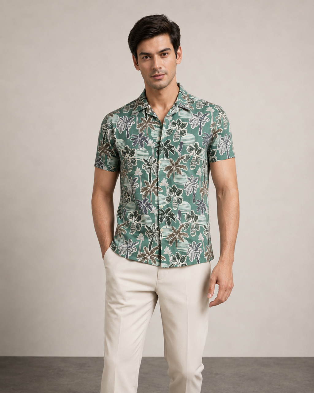 Men’s Teal Tropical Palm Printed Cord Set | Shirt & Shorts Co-ord