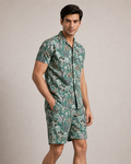 Men’s Teal Tropical Palm Printed Cord Set | Shirt & Shorts Co-ord