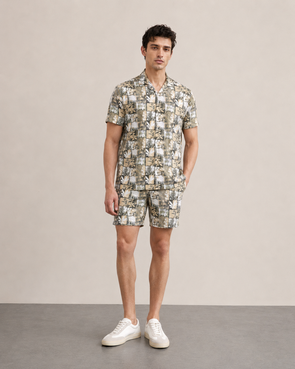 Men’s Olive Patchwork Printed Cord Set | Shirt & Shorts Co-ord