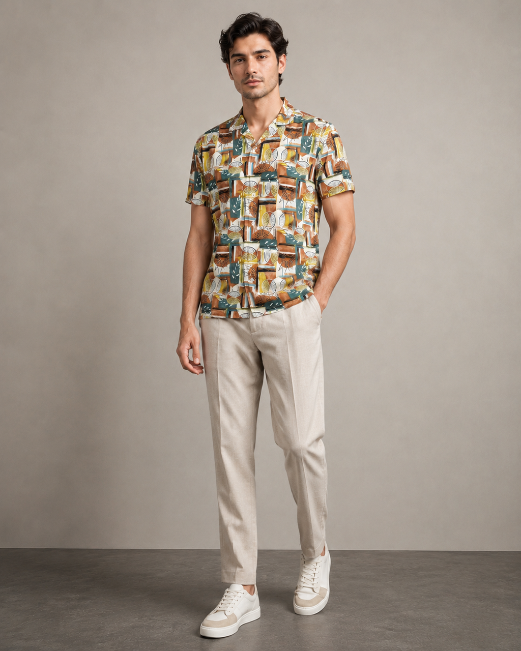 Men’s Tropical Geo Printed Cord Set | Shirt & Shorts Co-ord