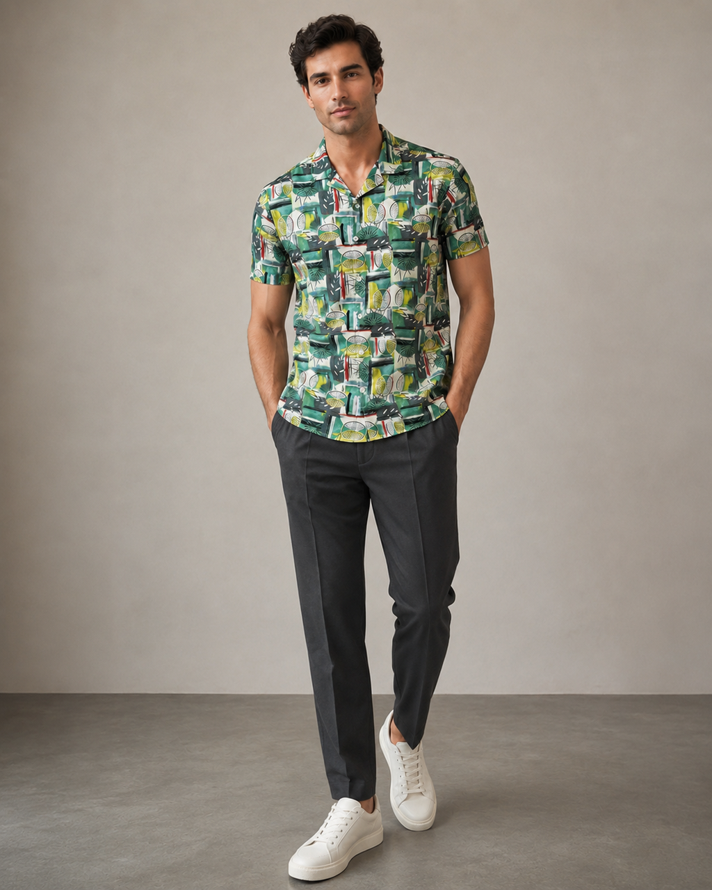 Men’s Green Tropical Geo Printed Cord Set | Shirt & Shorts Co-ord
