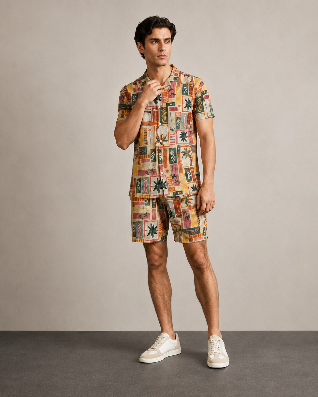 Men’s Retro Tropical Patchwork Cord Set | Shirt & Shorts Co-ord